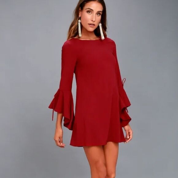 LULUS Made for me Cherry red flounce sleeve mini whimsigoth dress size small - Picture 4 of 13